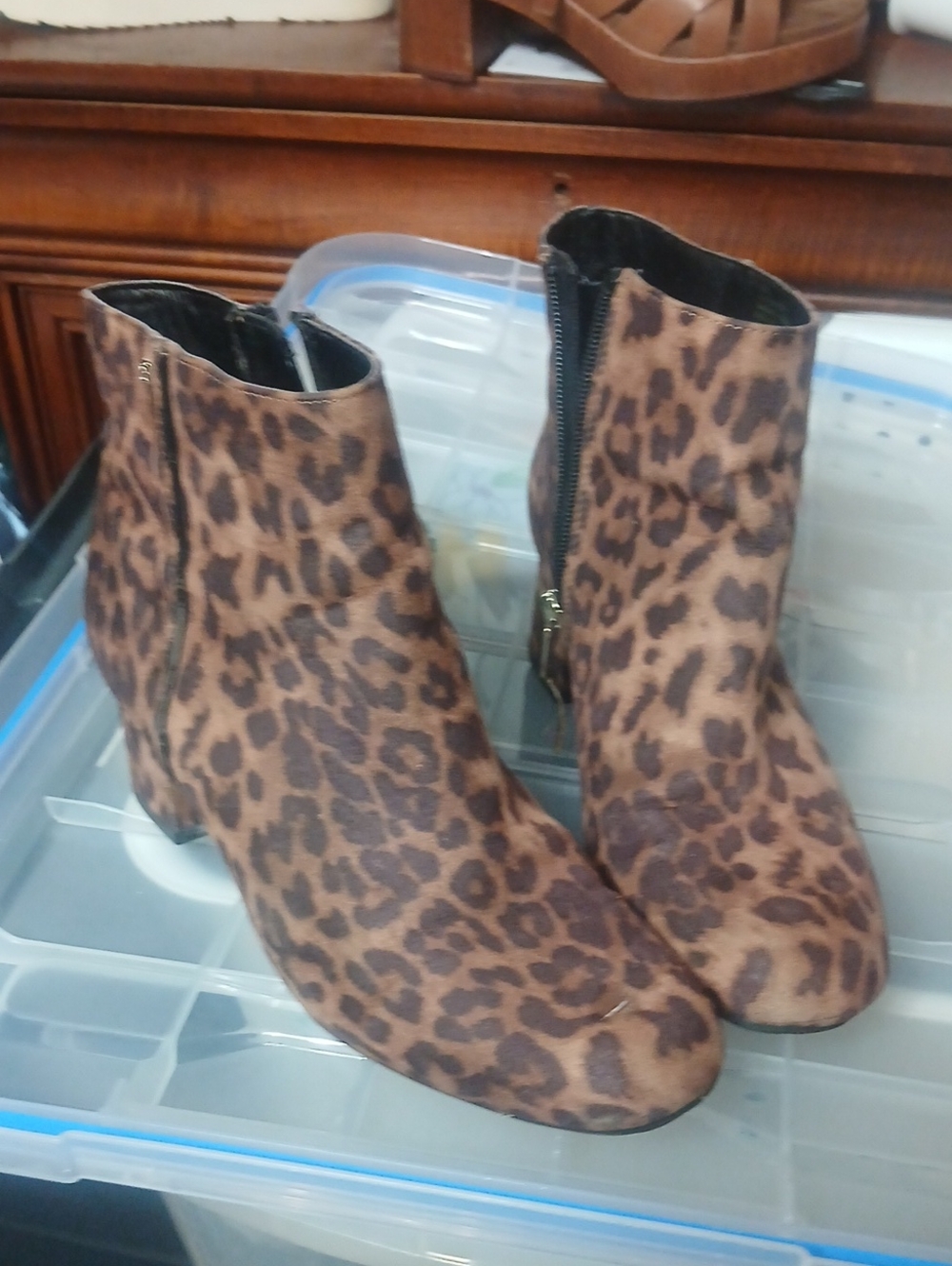 Womens Size 7.5 Sam & Libby Leopard Print Ankle Booties